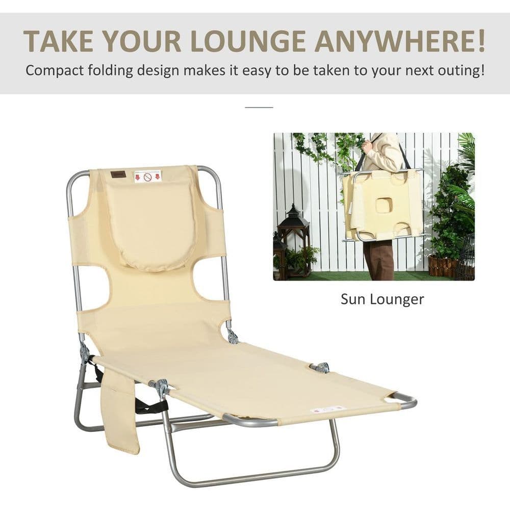 image-Patio Foldable Sun Lounger 5 Level Adjustable Reclining Chair Beige