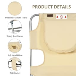 image-Patio Foldable Sun Lounger 5 Level Adjustable Reclining Chair Beige