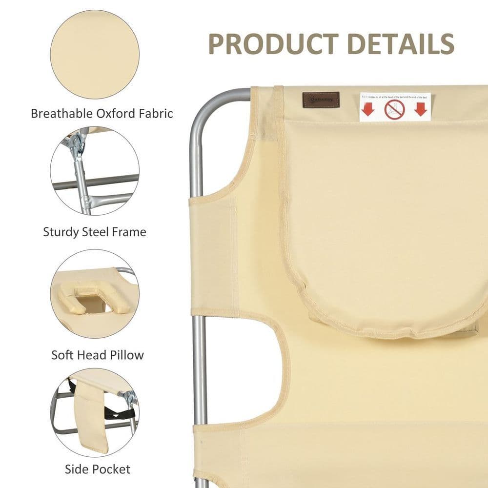 image-Patio Foldable Sun Lounger 5 Level Adjustable Reclining Chair Beige