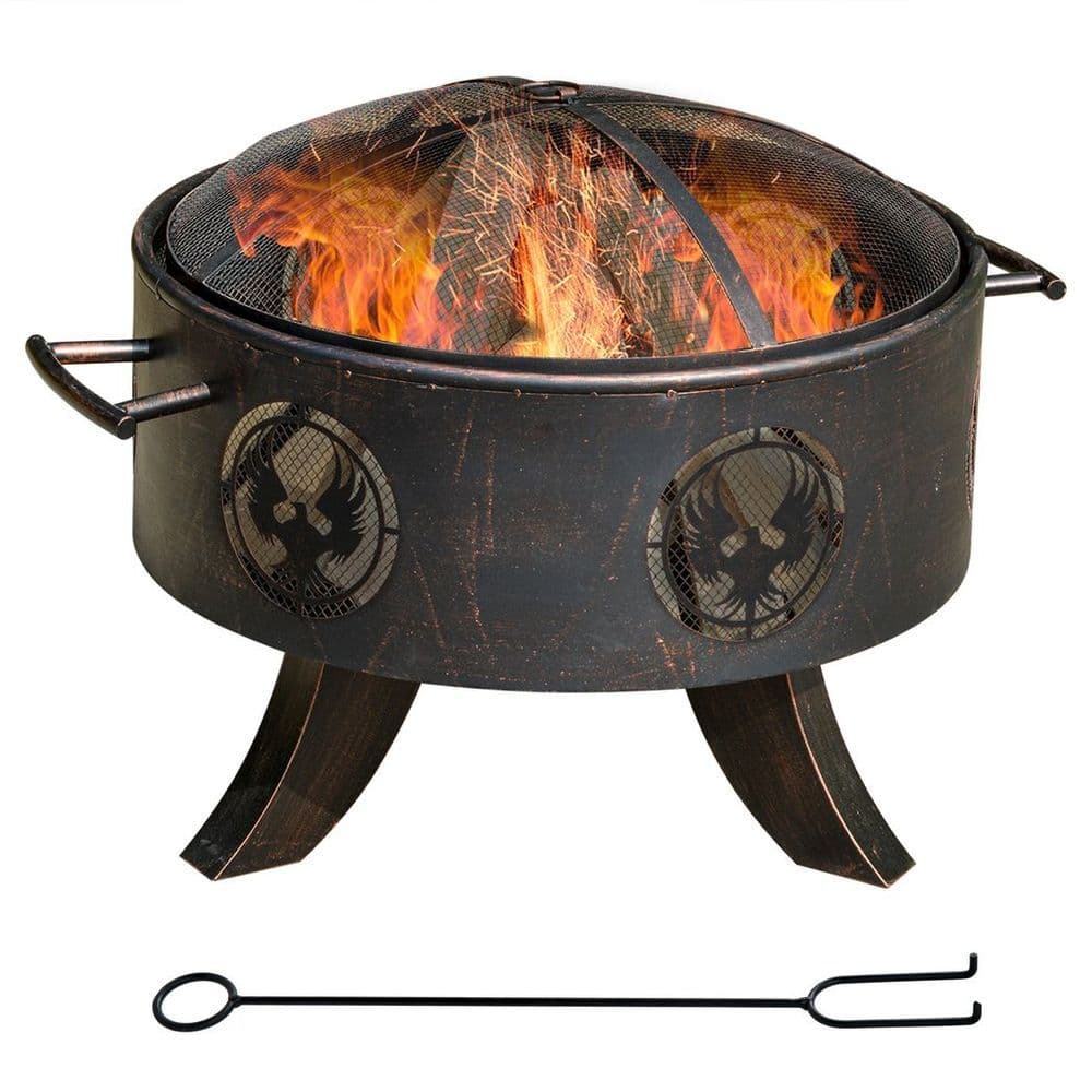 image-Outsunny Outdoor Fire Pit Firebowl with Screen Cover & Poker For Patio Backyard