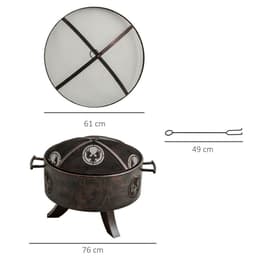 image-Outsunny Outdoor Fire Pit Firebowl with Screen Cover & Poker For Patio Backyard