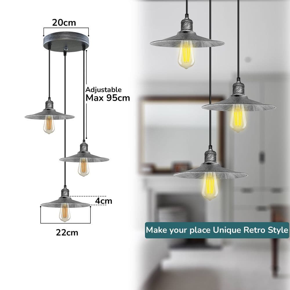 image-3 Head Round Base Vintage Ceiling Pendant Light Shade Hanging Lamp