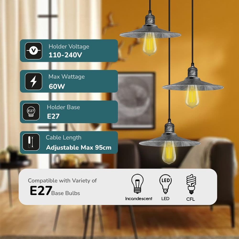 image-3 Head Round Base Vintage Ceiling Pendant Light Shade Hanging Lamp