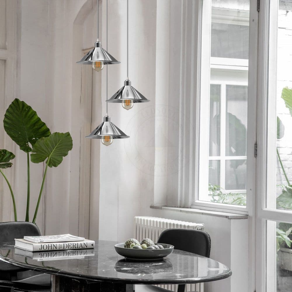 image-3 Head Round Base Industrial Vintage Ceiling Pendant Light Shade Hanging Lamp Lights