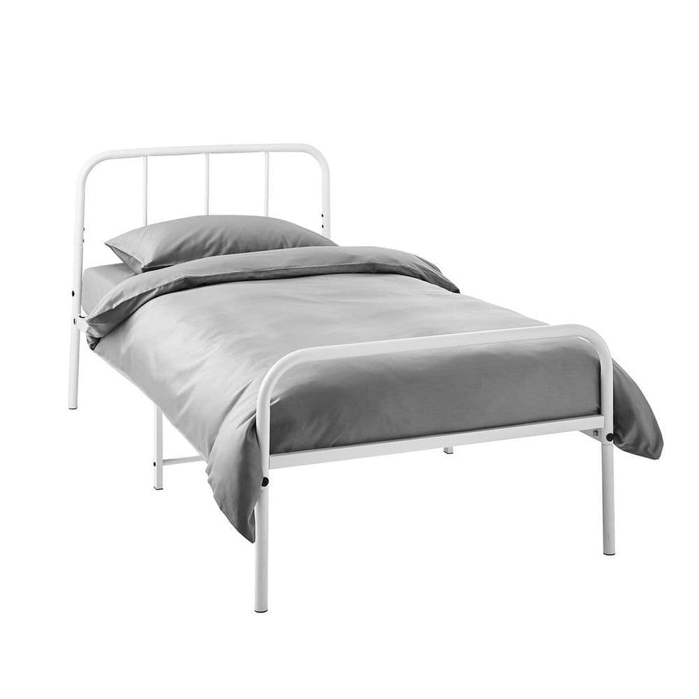 image-Extra Strong Single Metal Bed Frame with Rounded Head and Foot Board In White - Improved