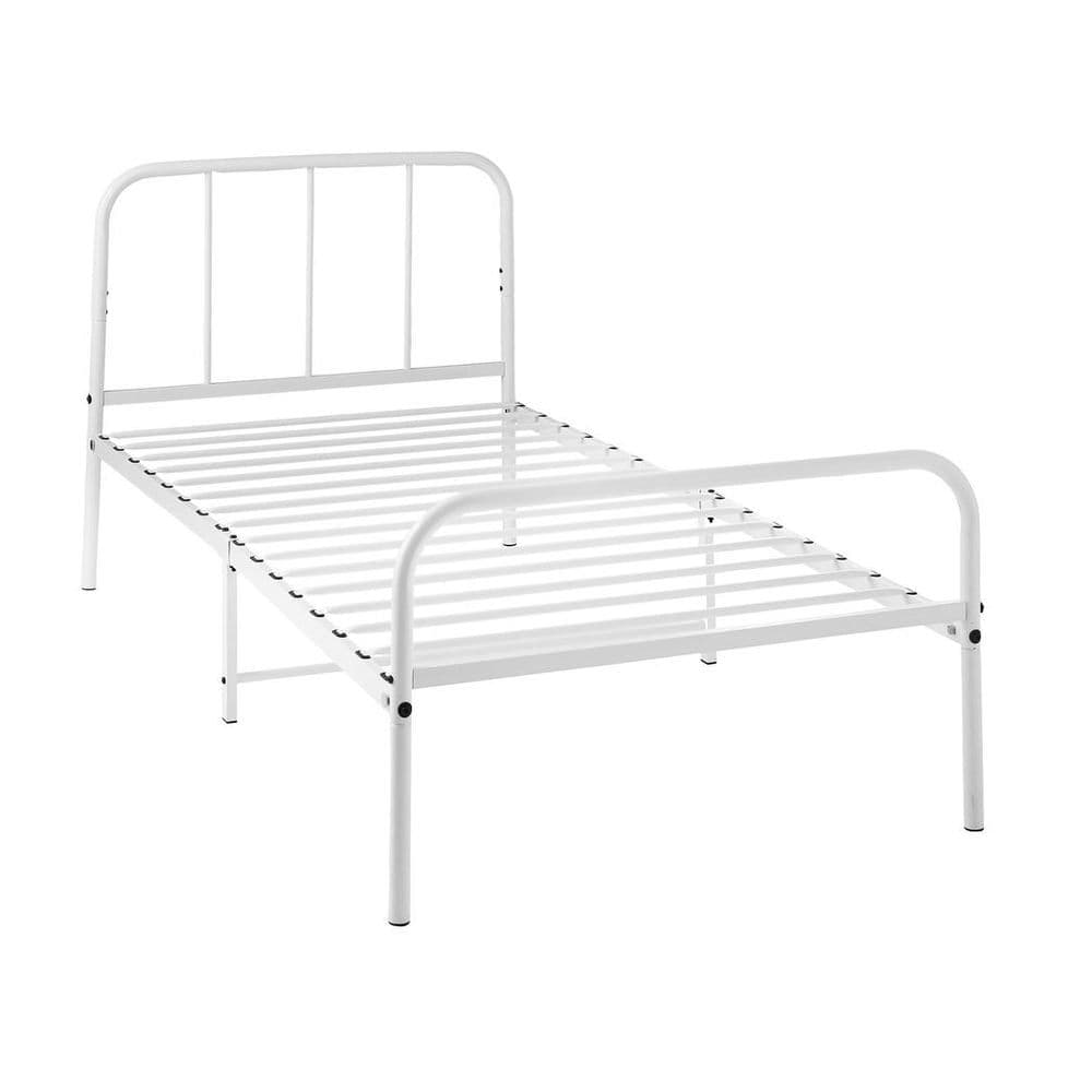 image-Extra Strong Single Metal Bed Frame with Rounded Head and Foot Board In White - Improved