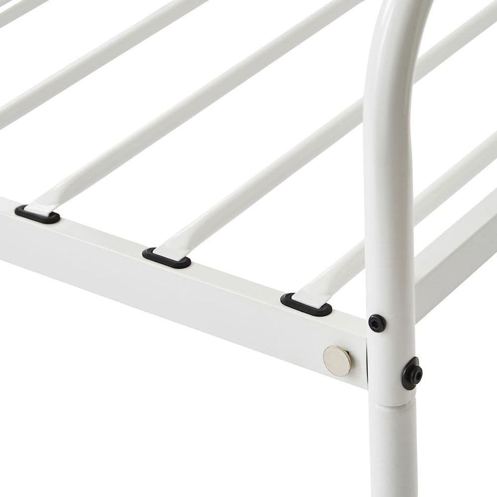 image-Extra Strong Single Metal Bed Frame with Rounded Head and Foot Board In White - Improved