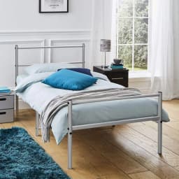 image-Extra Strong Single Metal Bed Frame In Silver