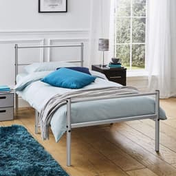 image-Extra Strong Single Metal Bed Frame In Silver