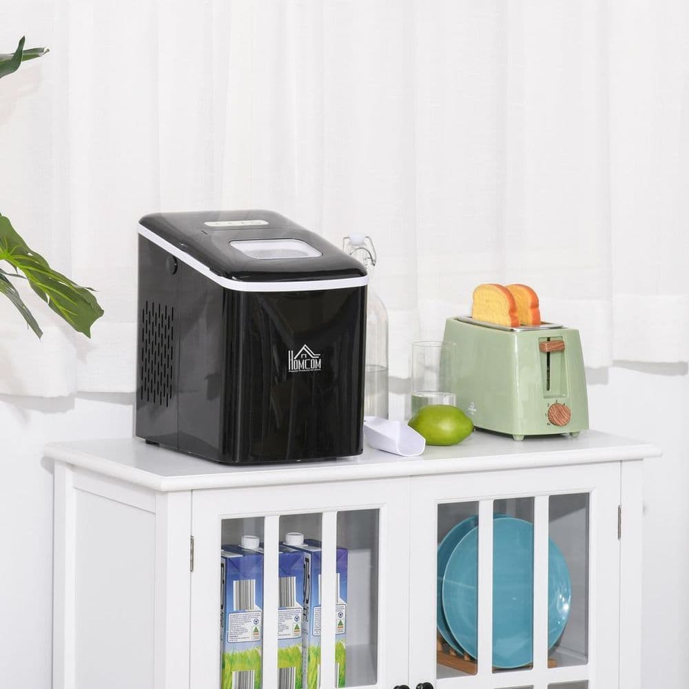image-Ice Maker 12kg/24H Production with Scoop Basket for Home Office Black