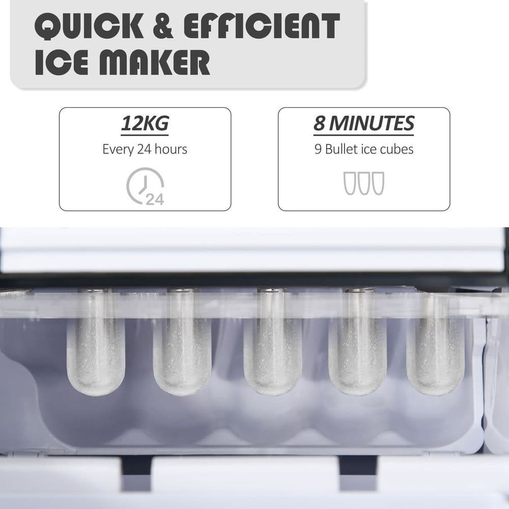 image-Ice Maker 12kg/24H Production with Scoop Basket for Home Office Black