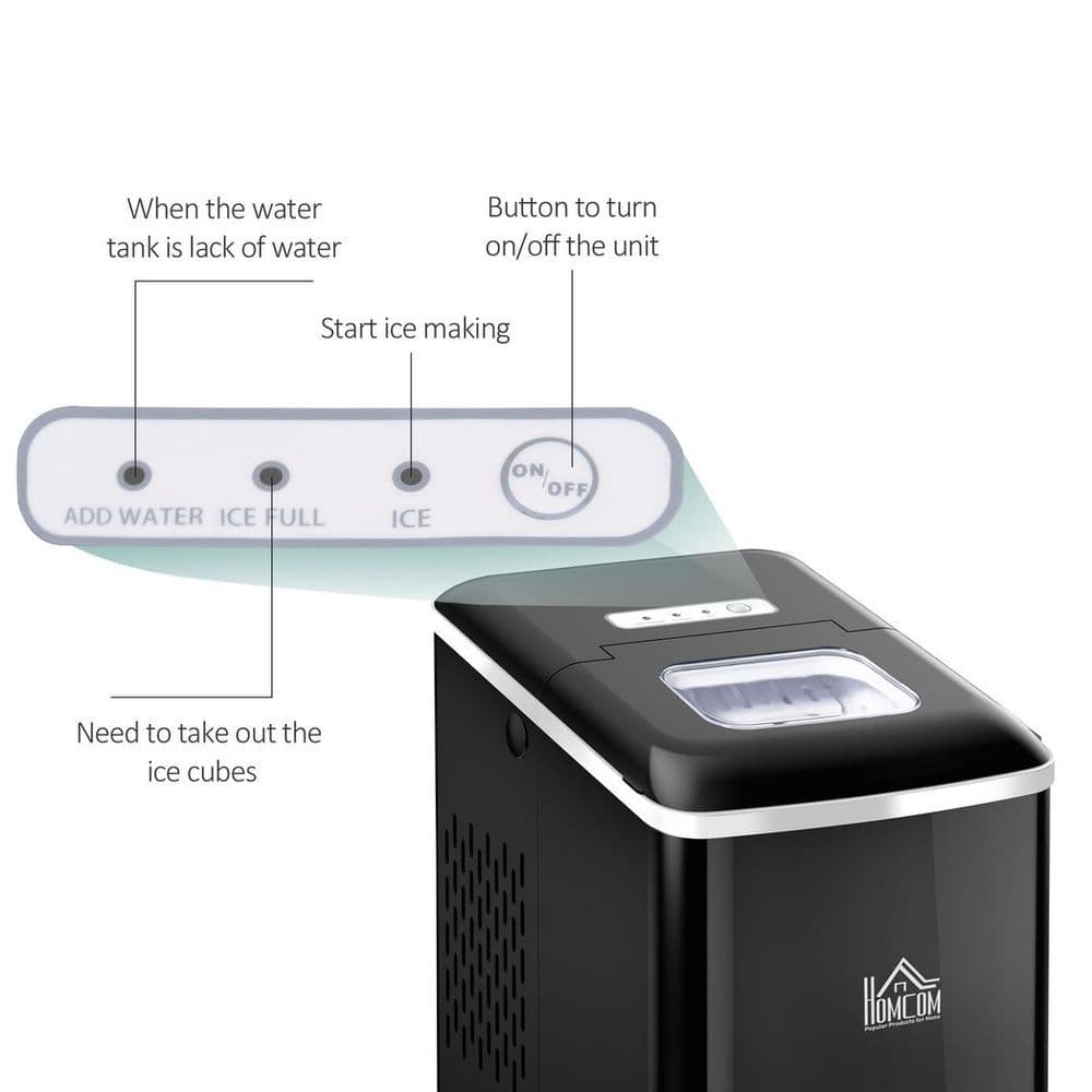 image-Ice Maker 12kg/24H Production with Scoop Basket for Home Office Black