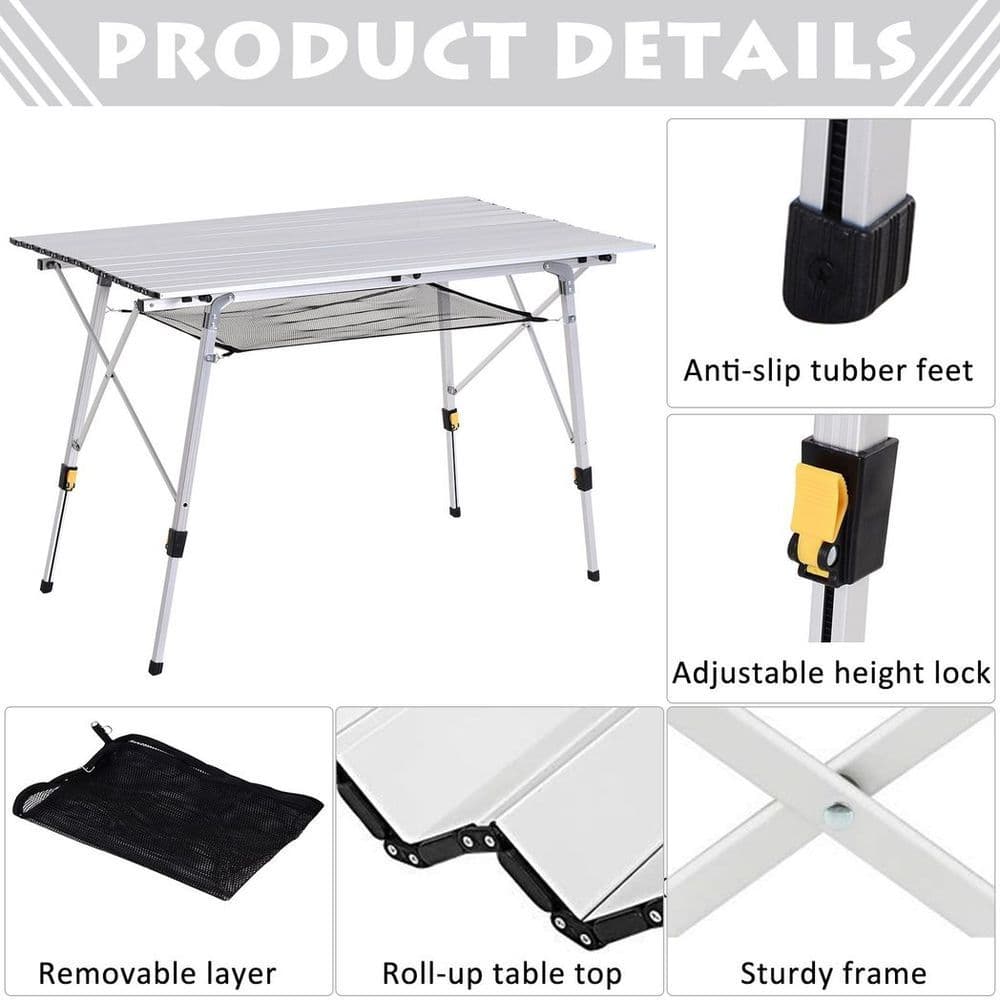 image-Portable Roll-up Aluminium Folding Picnic Table Outdoor BBQ Party