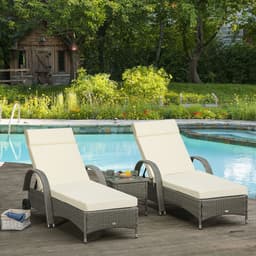 image-Set of 2 Lounger Cushions Deep Seat Patio Cushions with Ties White