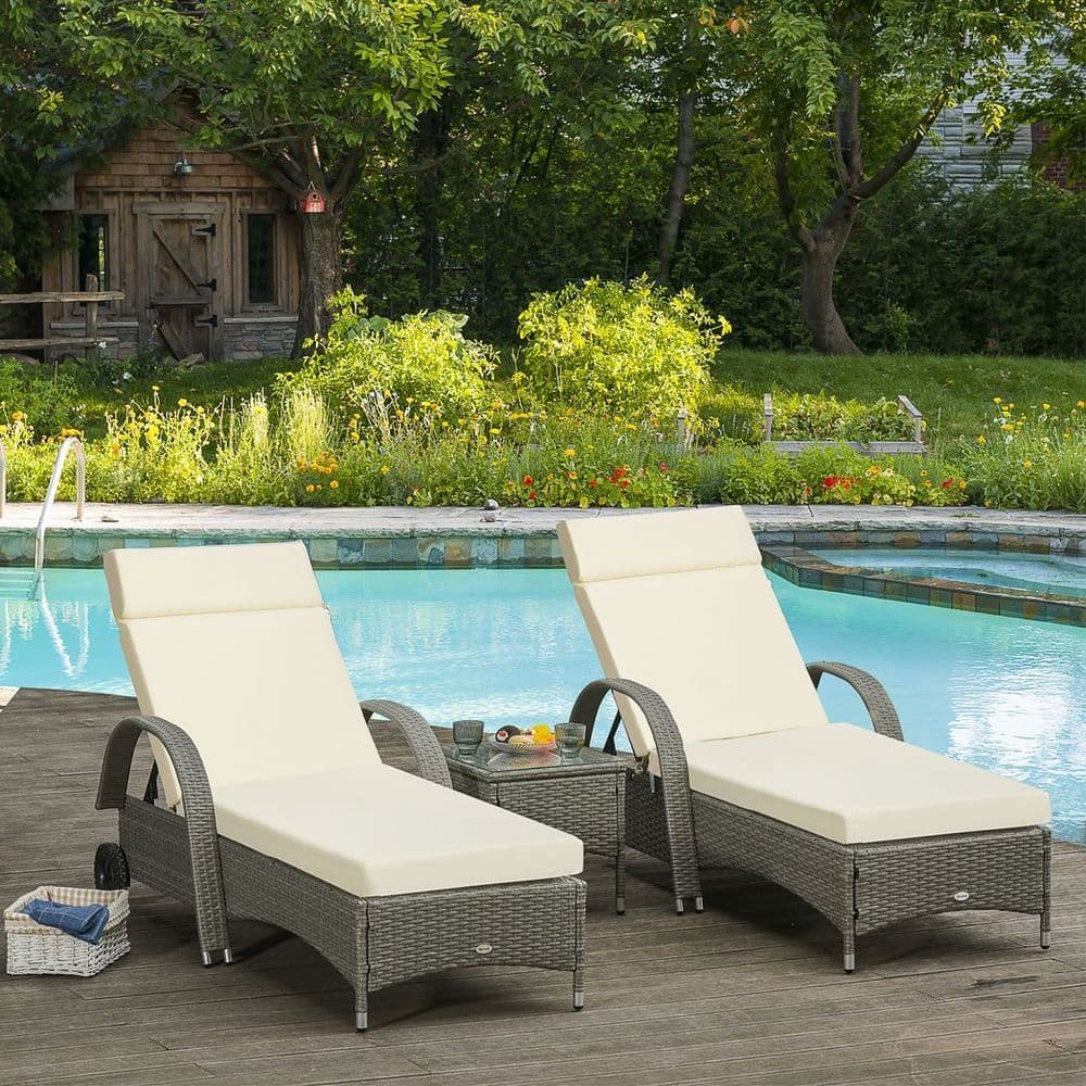 image-Set of 2 Lounger Cushions Deep Seat Patio Cushions with Ties White