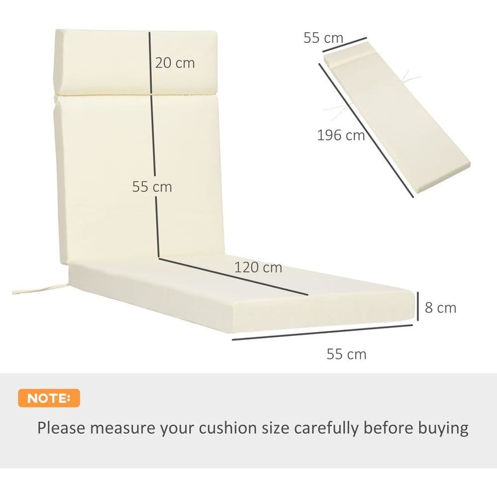 image-Set of 2 Lounger Cushions Deep Seat Patio Cushions with Ties White