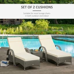 image-Set of 2 Lounger Cushions Deep Seat Patio Cushions with Ties White
