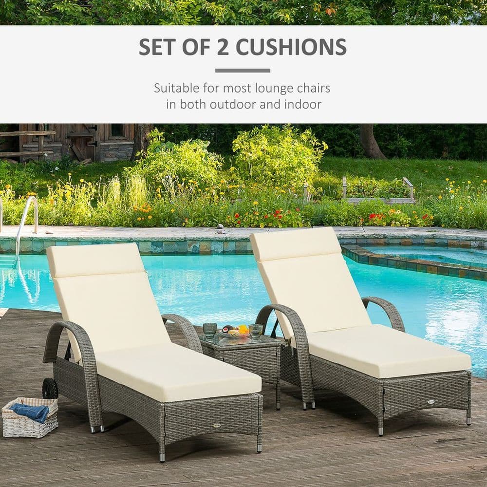 image-Set of 2 Lounger Cushions Deep Seat Patio Cushions with Ties White