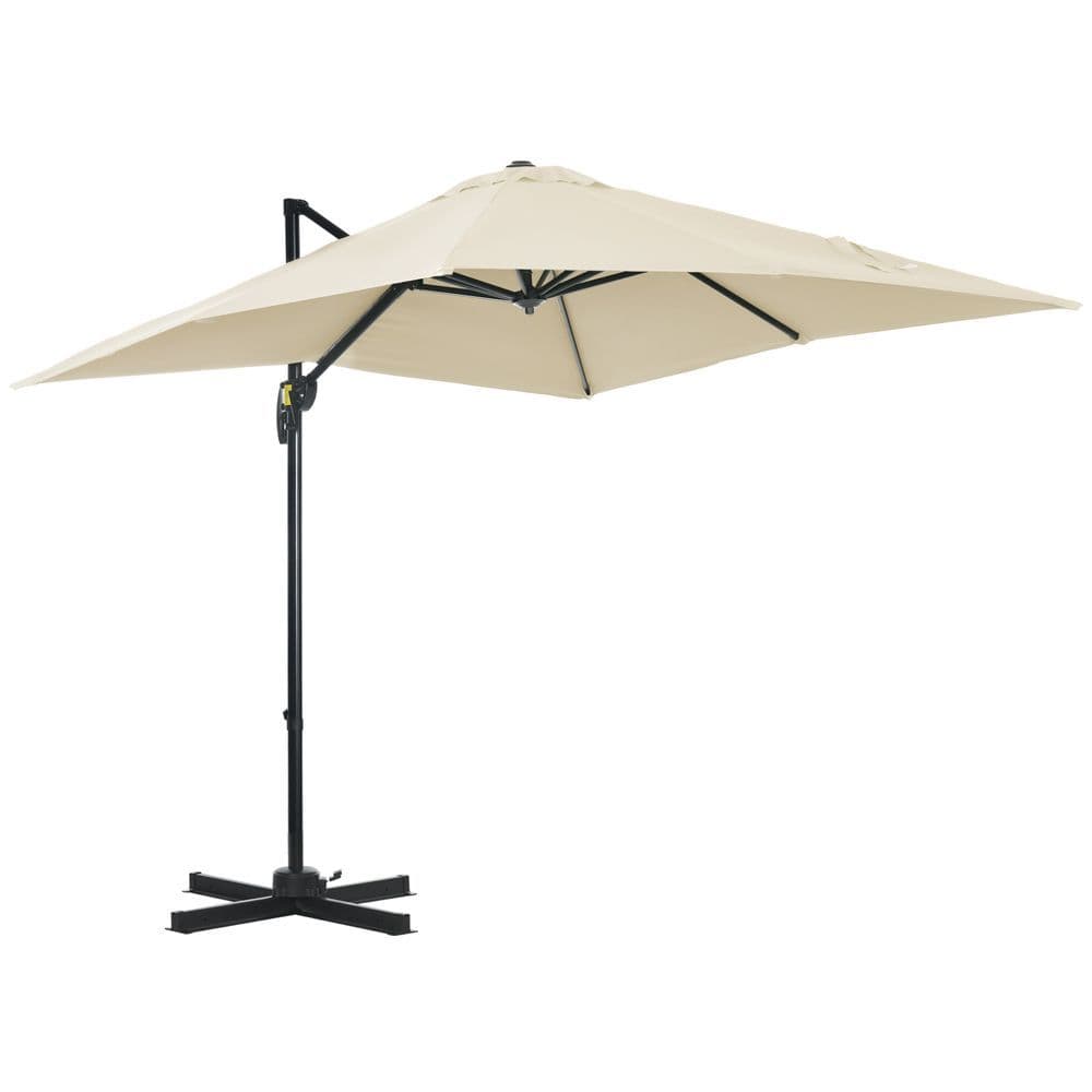 image-Square Cantilever Roma Parasol 360 Rotation w/ Hand Crank, Cream White