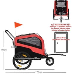 image-2 in 1 Dog Bike Trailer Pet Stroller for Large Dogs W/ Hitch - Red