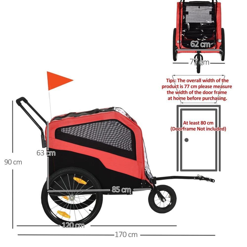 image-2 in 1 Dog Bike Trailer Pet Stroller for Large Dogs W/ Hitch - Red
