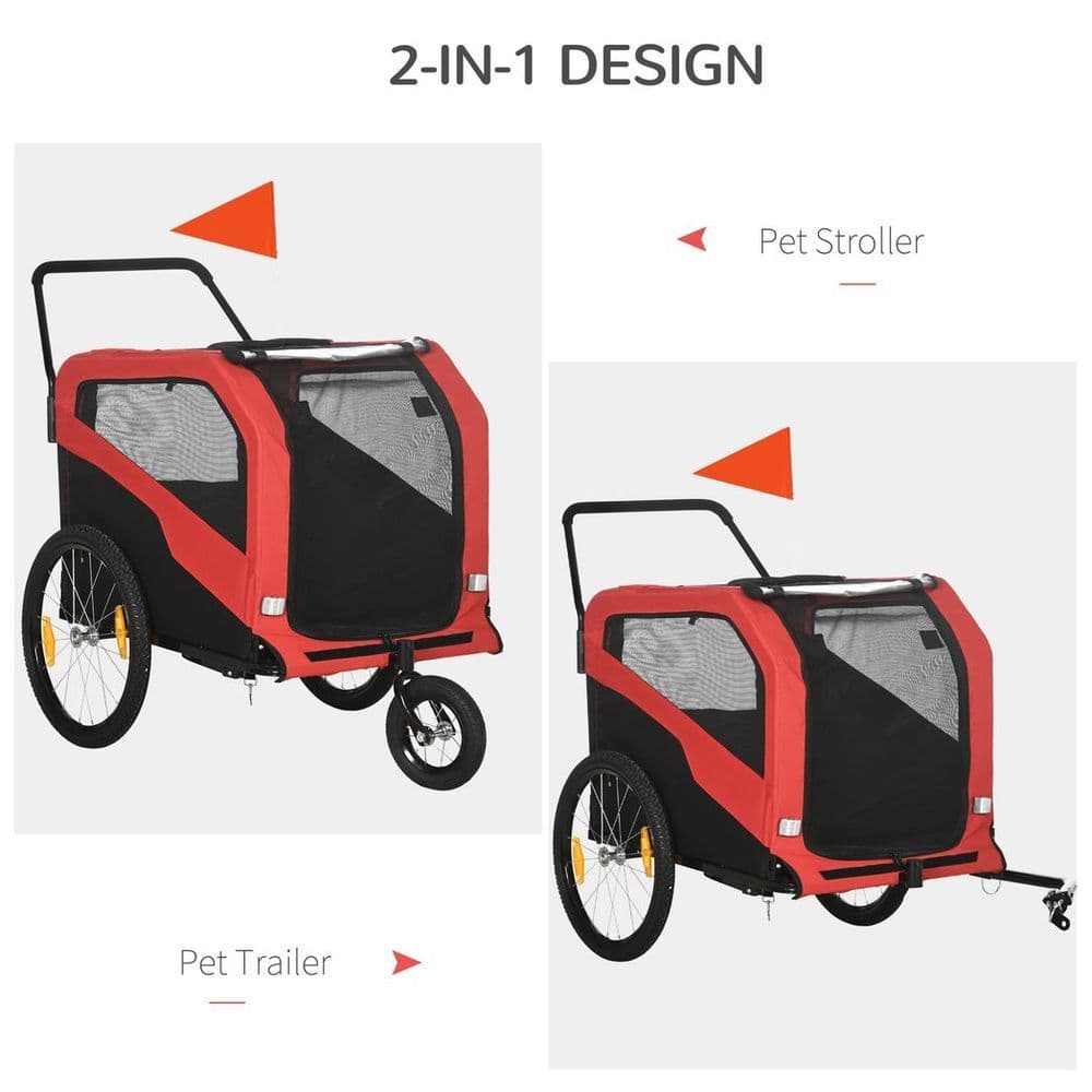 image-2 in 1 Dog Bike Trailer Pet Stroller for Large Dogs W/ Hitch - Red