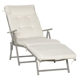 image-Sun Lounger Recliner Foldable Padded Seat Adjustable Texteline White