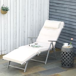 image-Sun Lounger Recliner Foldable Padded Seat Adjustable Texteline White