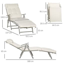 image-Sun Lounger Recliner Foldable Padded Seat Adjustable Texteline White