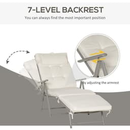 image-Sun Lounger Recliner Foldable Padded Seat Adjustable Texteline White