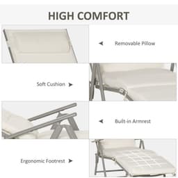 image-Sun Lounger Recliner Foldable Padded Seat Adjustable Texteline White