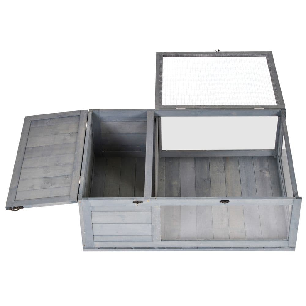 image-Tortoise House with Mesh Roof, Small Pet Reptile Wooden House, Grey