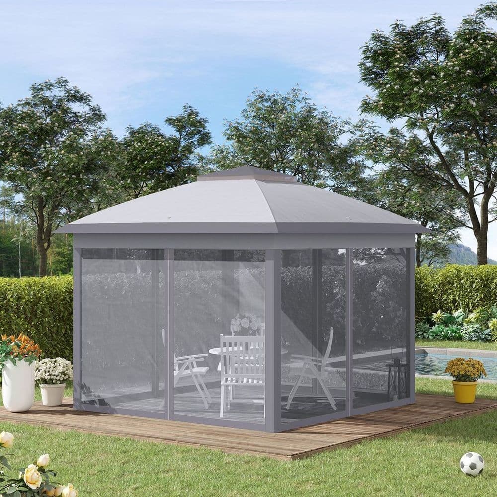 image-Pop Up Gazebo Height Adjustable Canopy Tent w/ Carrying Bag, Grey