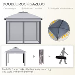 image-Pop Up Gazebo Height Adjustable Canopy Tent w/ Carrying Bag, Grey