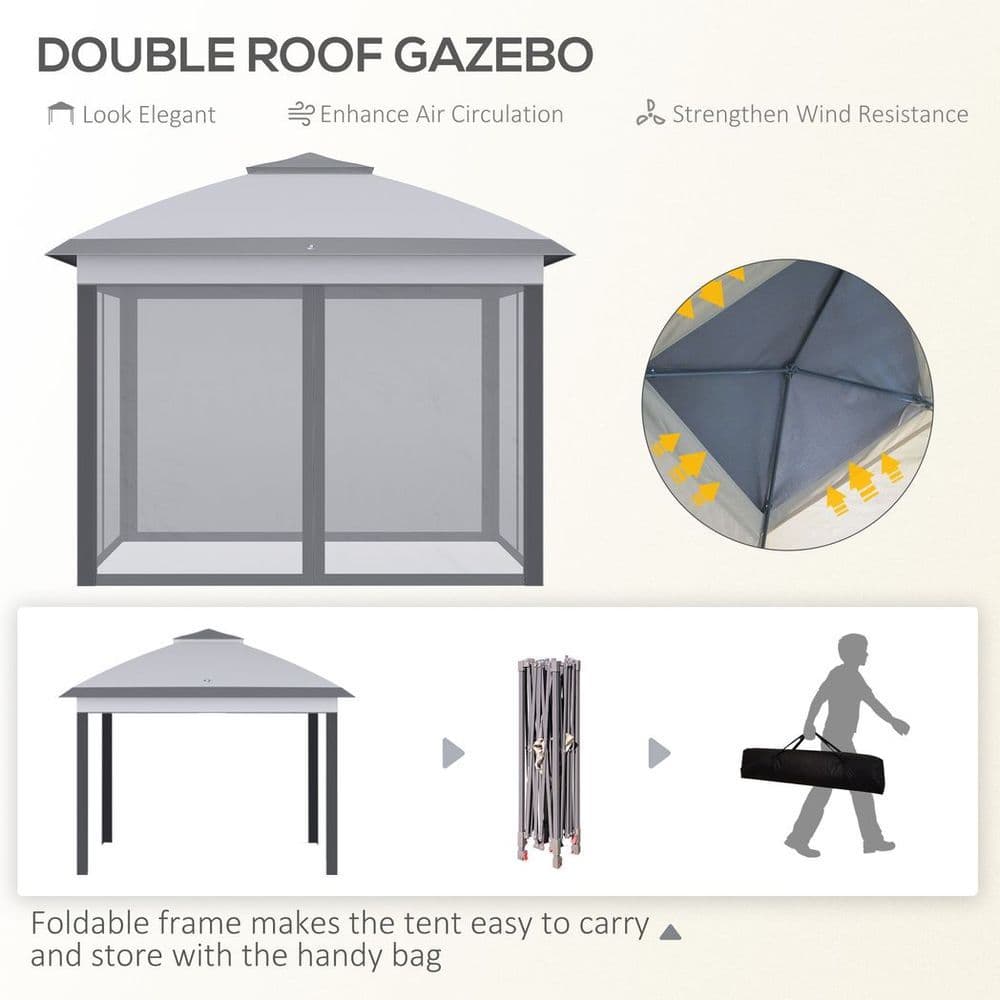 image-Pop Up Gazebo Height Adjustable Canopy Tent w/ Carrying Bag, Grey