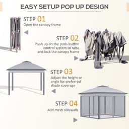 image-Pop Up Gazebo Height Adjustable Canopy Tent w/ Carrying Bag, Grey