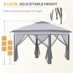 image-Pop Up Gazebo Height Adjustable Canopy Tent w/ Carrying Bag, Grey