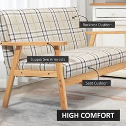 image-2 Seater Sofa with Rubber Wood Frame Linen Fabric Love Seat Small Couch