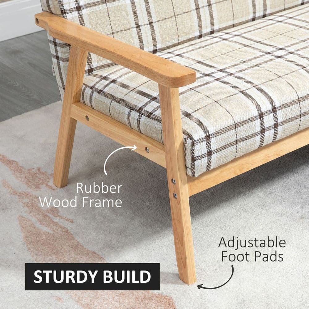 image-2 Seater Sofa with Rubber Wood Frame Linen Fabric Love Seat Small Couch