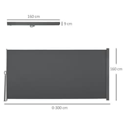 image-3x1.6M Retractable Side Awning Screen Fence Patio Privacy Divider Grey