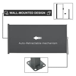 image-3x1.6M Retractable Side Awning Screen Fence Patio Privacy Divider Grey