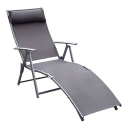 image-Sun Lounger Recliner w/ Pillow Foldable 7 Levels Textilene Grey