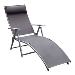 image-Sun Lounger Recliner w/ Pillow Foldable 7 Levels Textilene Grey