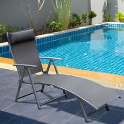 image-Sun Lounger Recliner w/ Pillow Foldable 7 Levels Textilene Grey