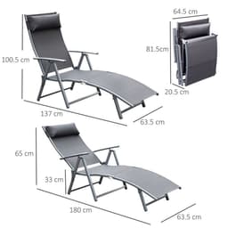 image-Sun Lounger Recliner w/ Pillow Foldable 7 Levels Textilene Grey