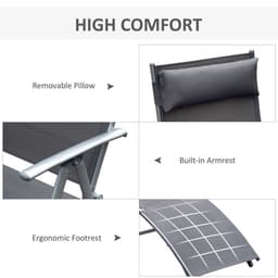 image-Sun Lounger Recliner w/ Pillow Foldable 7 Levels Textilene Grey