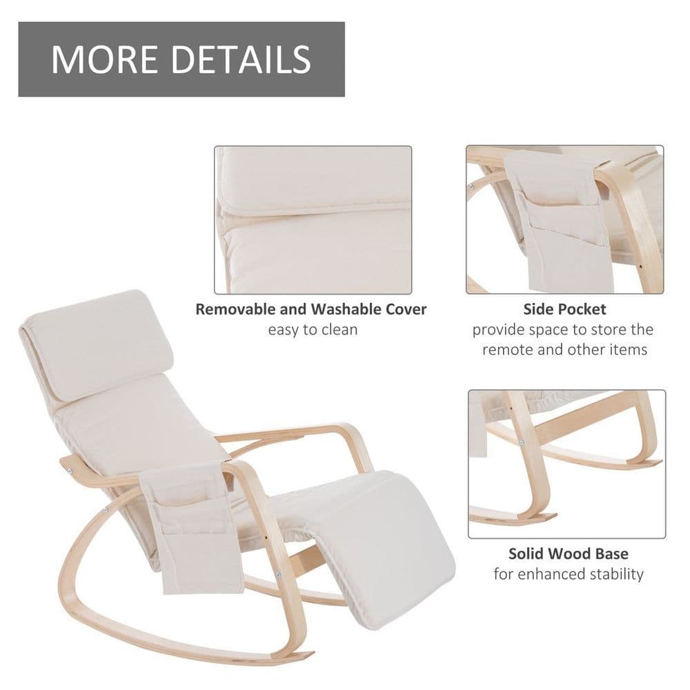 image-Rocking Chair Recliner Armchair with Adjustable Footrest, Cream White