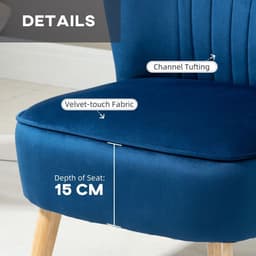 image-Velvet-Feel Accent Chair w/ Ottoman Tub Seat Padding Wood Legs Dark Blue