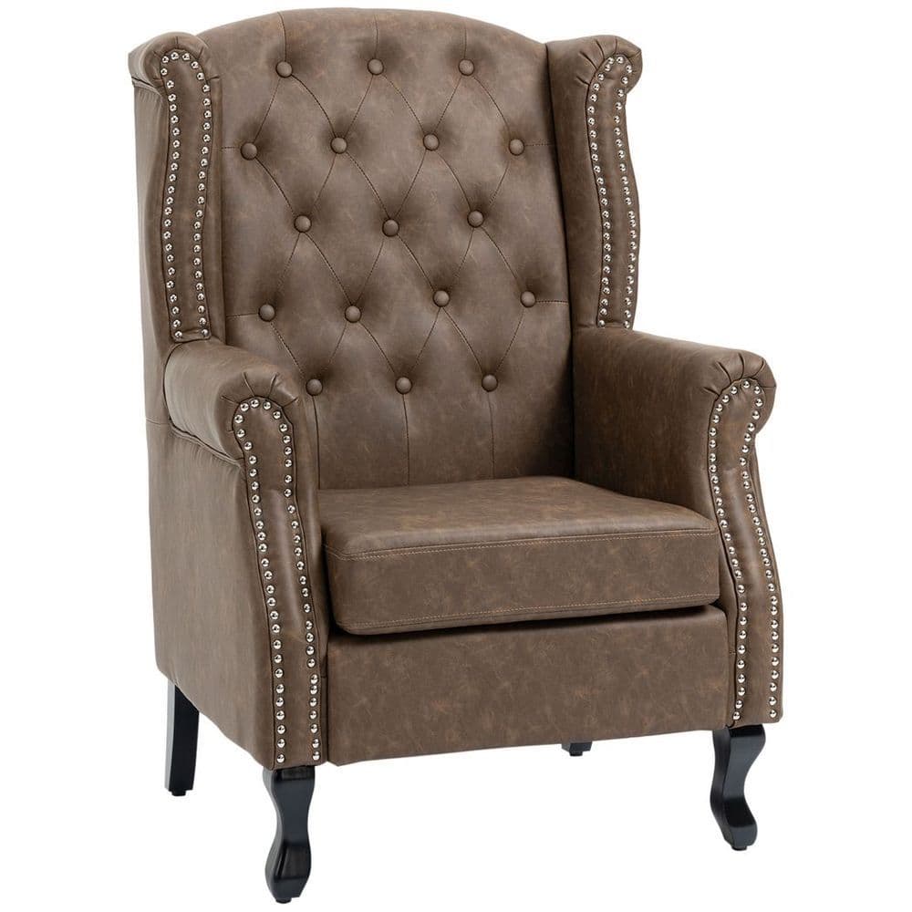 image-Chesterfield-style Wing Back Armchair Tufted Accent Chair Brown