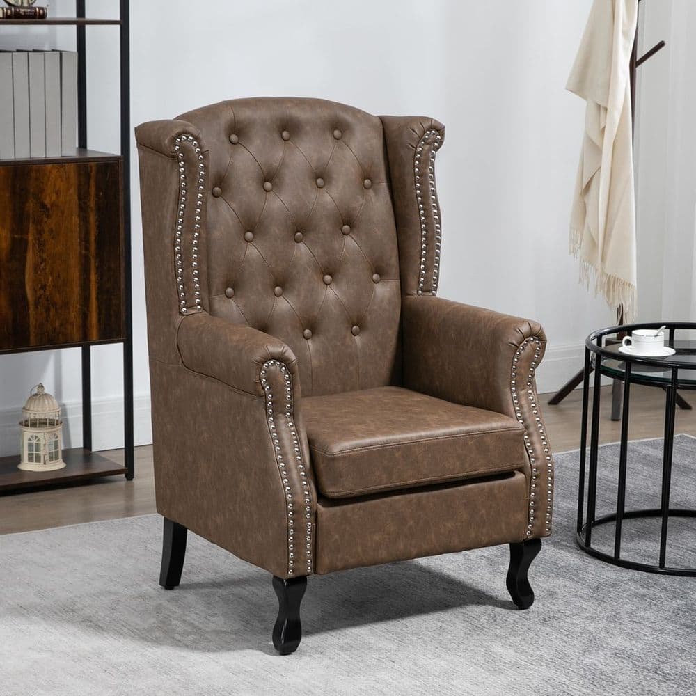 image-Chesterfield-style Wing Back Armchair Tufted Accent Chair Brown
